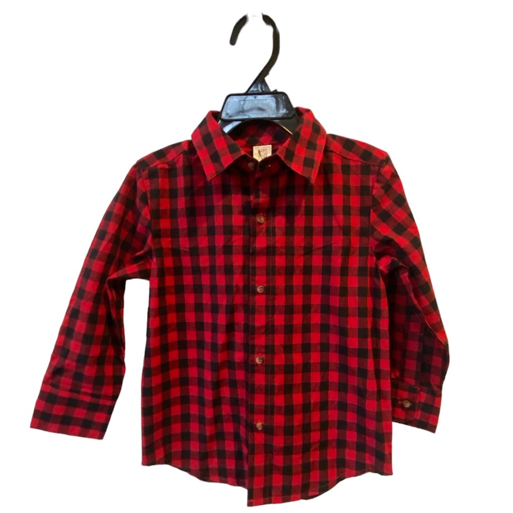 🆕Carters Boys Red/Black Checkered Long Sleeve Button-Up Size 2T NWOT